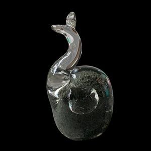 Small Glass Elephant Trunk Up Figurine Clear Black Grey